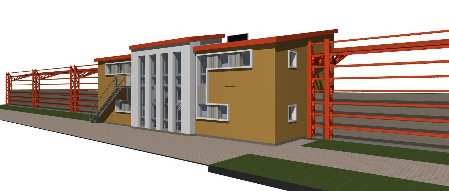 Football field with tribunes and an administrative building 3D model_13