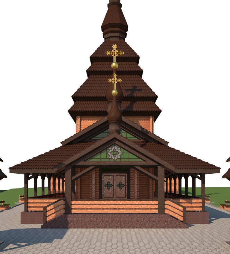 Church wooden with with interior 3D model_3