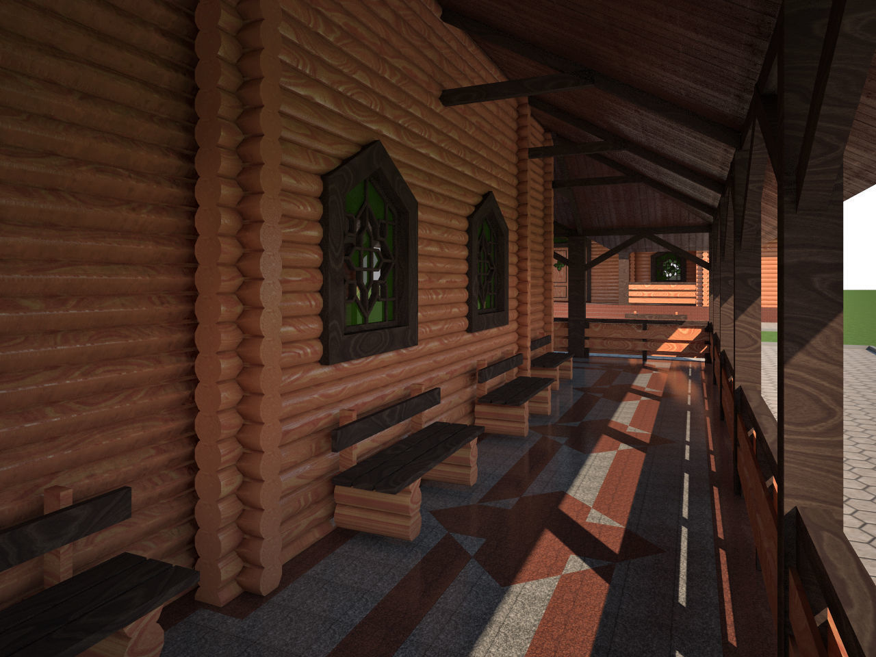 Church wooden with with interior 3D model_5