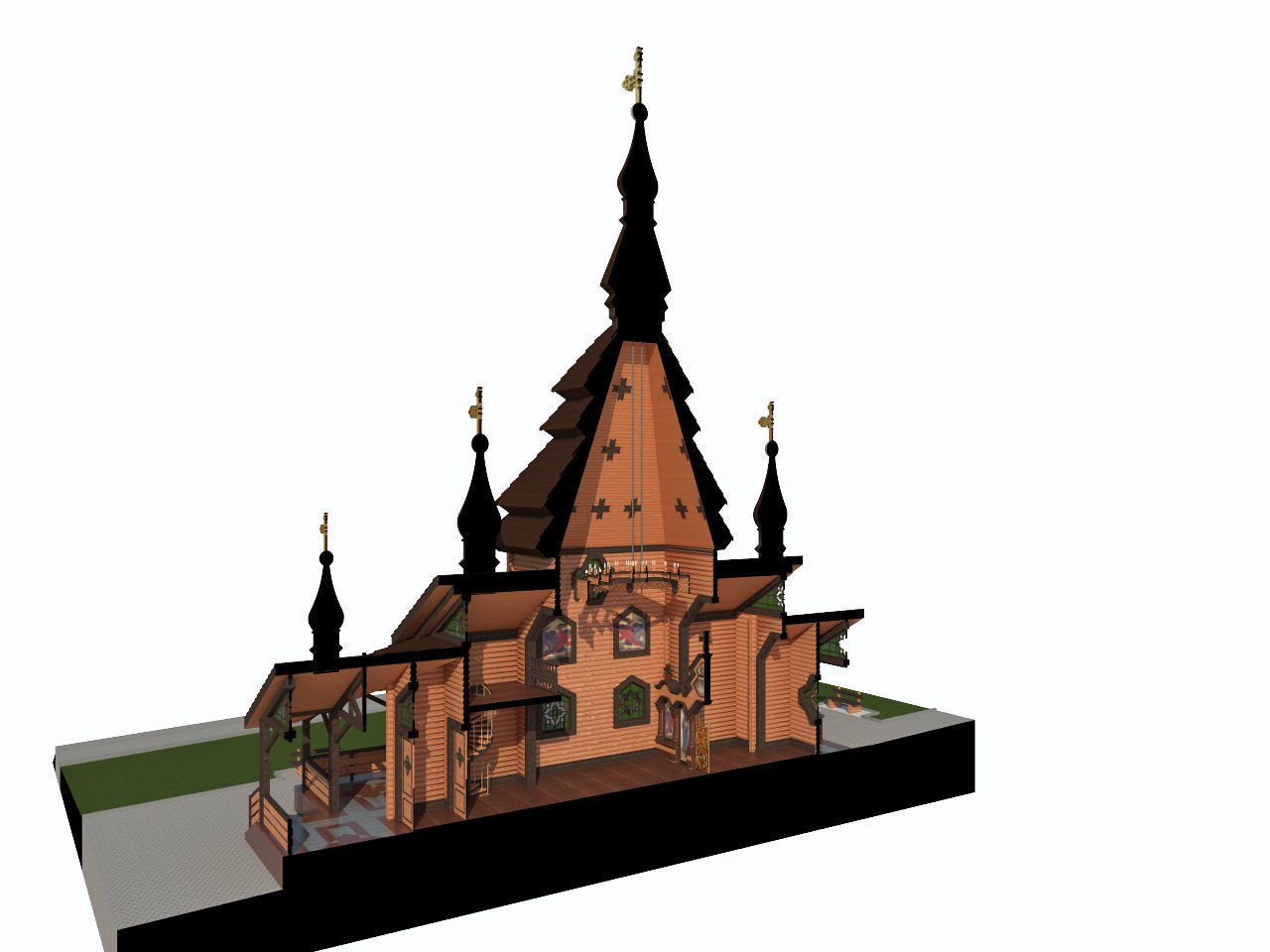 Church wooden with with interior 3D model_6