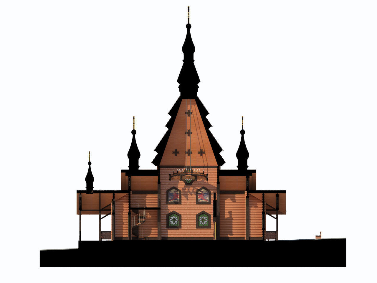 Church wooden with with interior 3D model_7
