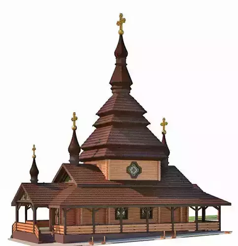 Church wooden with with interior 3D model Church wooden with with interior 3D model