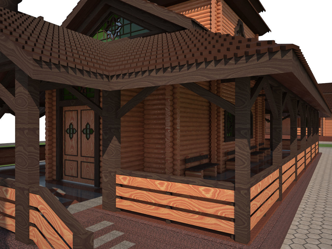 Church wooden with with interior 3D model_4