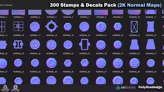 300 Substance Painter Stamp and Decals 2k normal maps