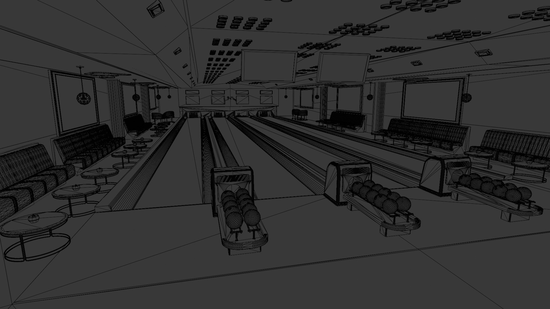 Bowling Alley Scene with Recreation Area 3D model_9