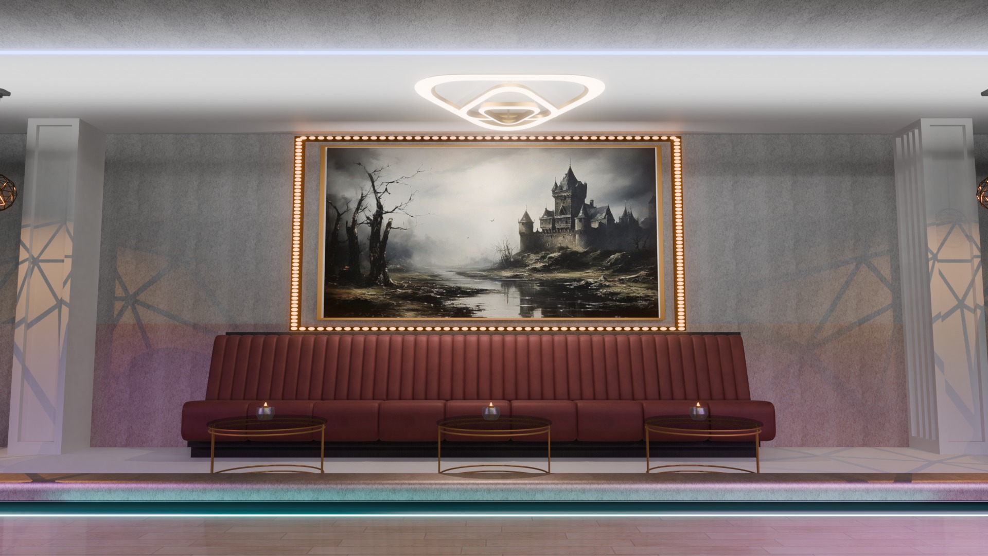 Bowling Alley Scene with Recreation Area 3D model_5