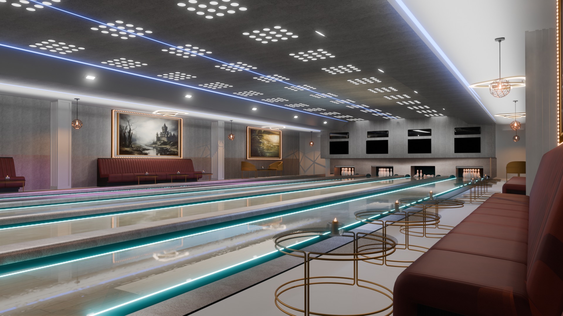 Bowling Alley Scene with Recreation Area 3D model_4