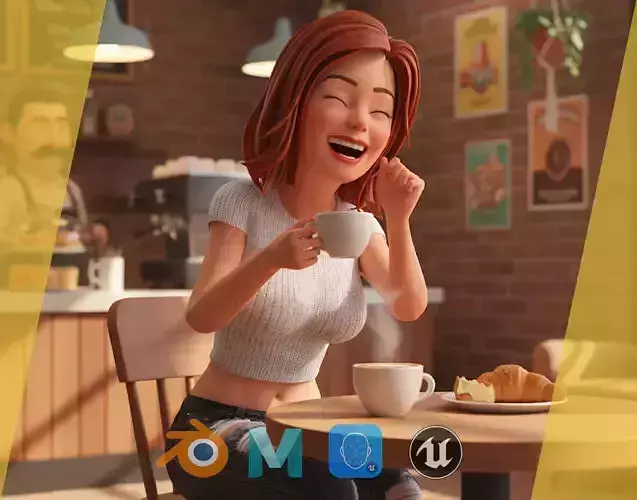 Cartoon Rigged lovely Girl  semi-realism 3D