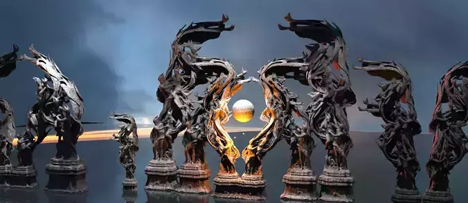 Dantes Inferno Great Dance pillars  Kit bash Low-poly 3D model