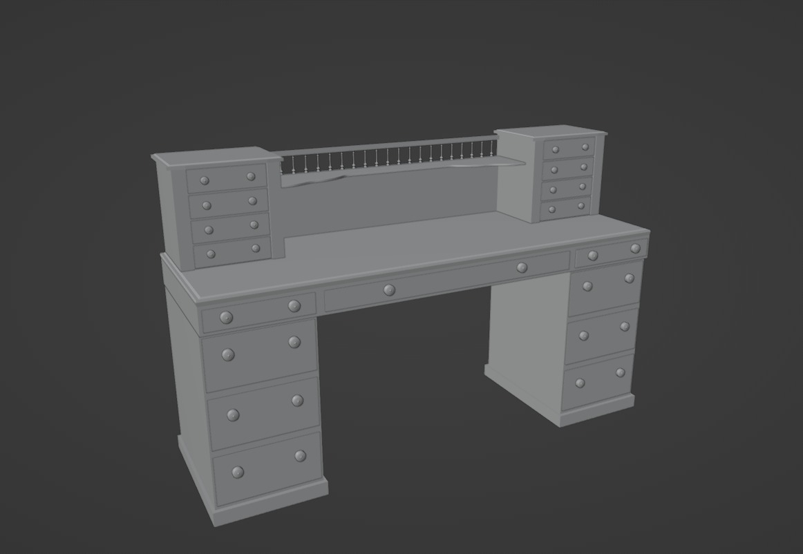 Antique Desk Low-poly 3D model_6