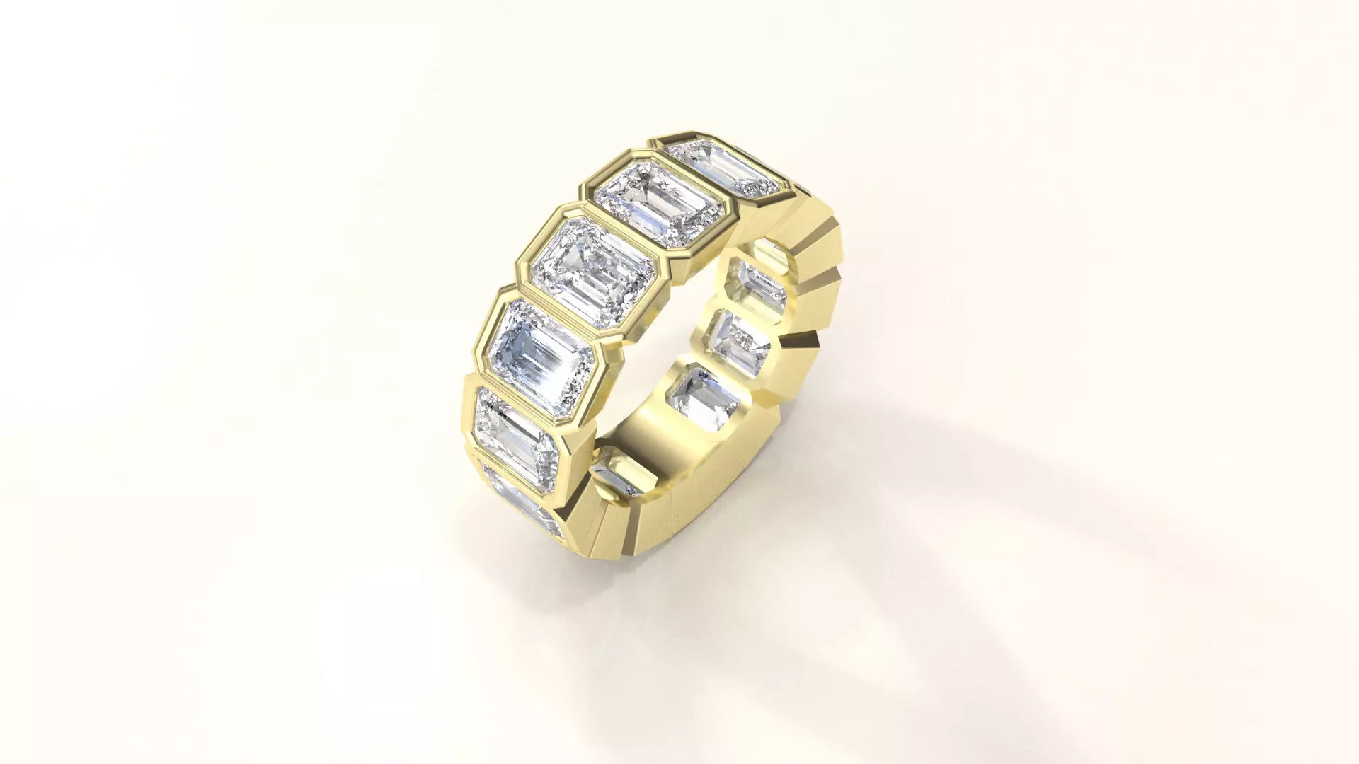 Bezel set 1ct Emerald cut diamond Ring  3D print model_0