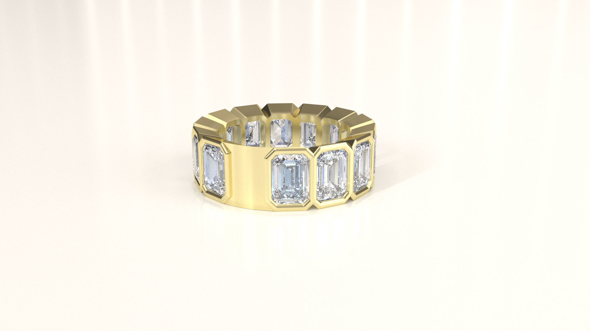 Bezel set 1ct Emerald cut diamond Ring  3D print model_3