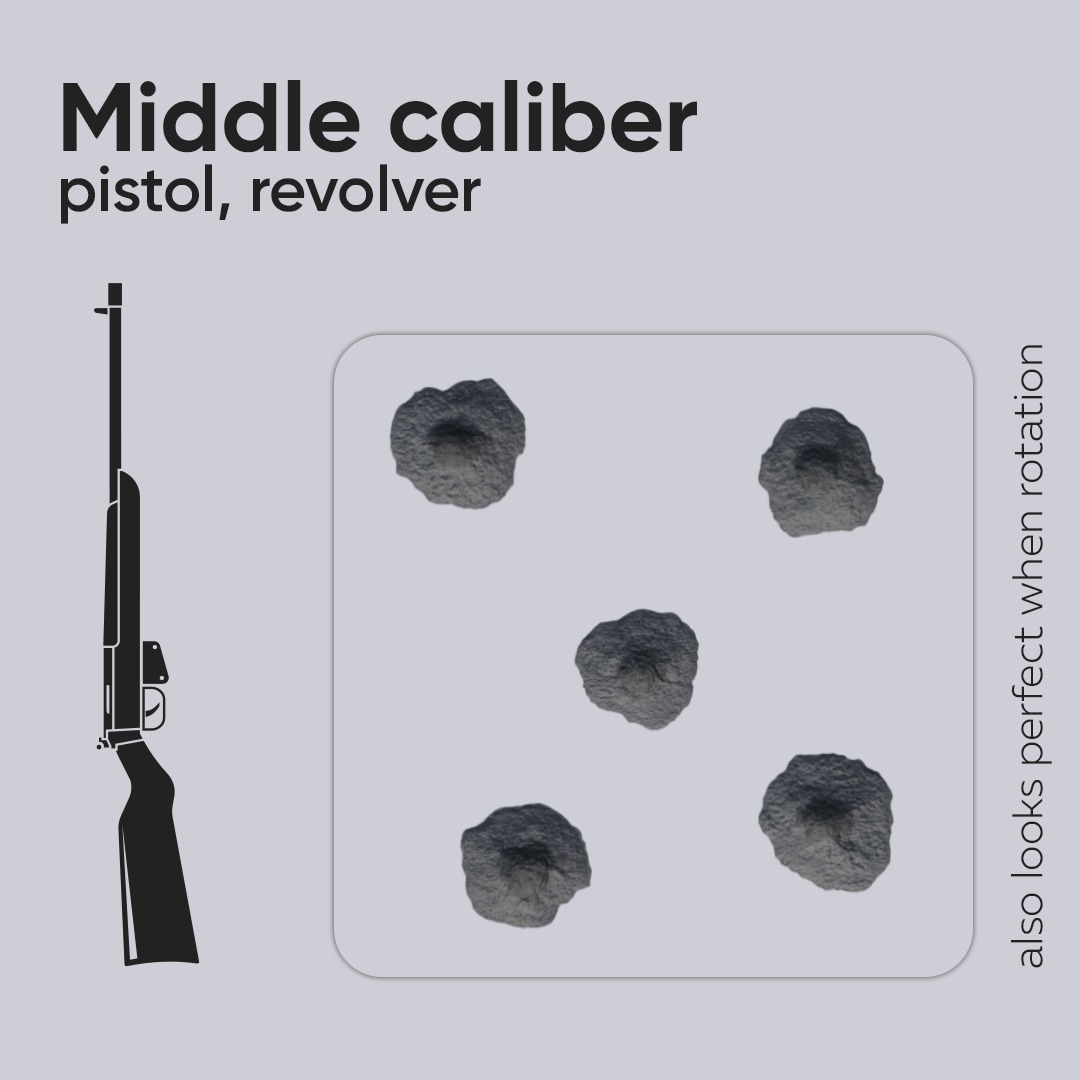 15 Bullet Hole Decals Pack on Concrete Wall 1 Texture_3