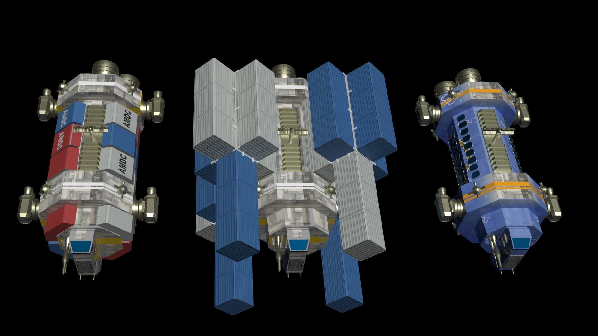 Space Freighter - Medium class range Low-poly 3D model_1
