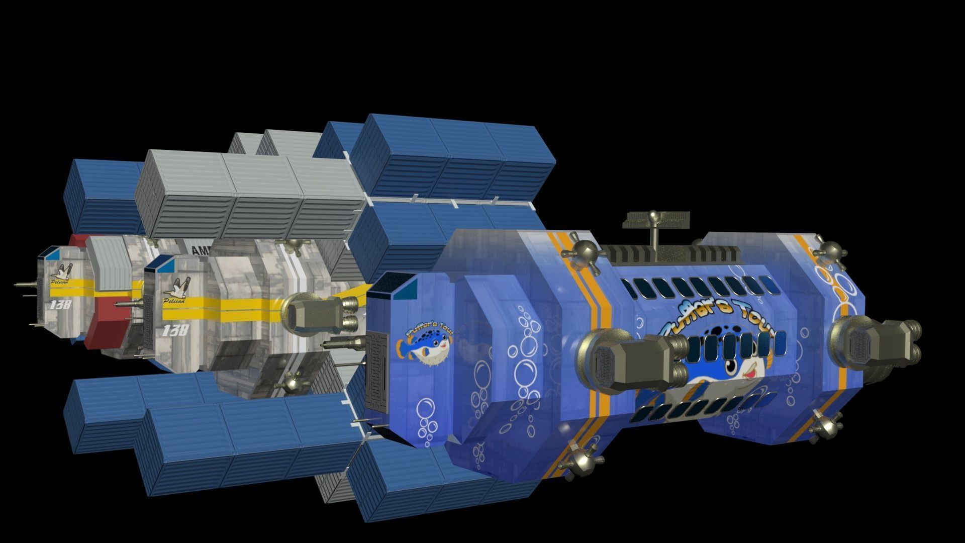 Space Freighter - Medium class range Low-poly 3D model_4