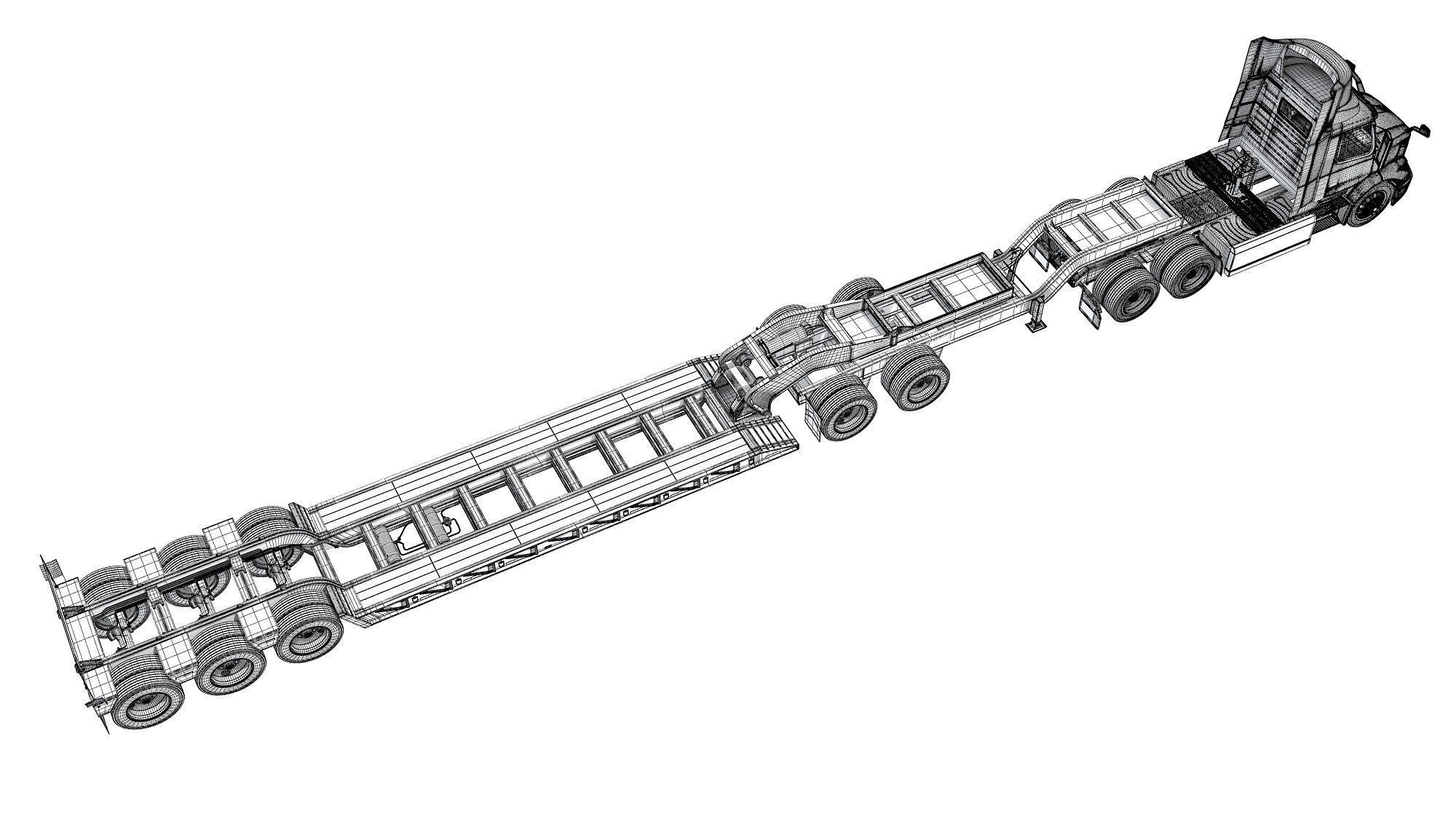 Semi Truck with Lowboy Trailer 3D model_19
