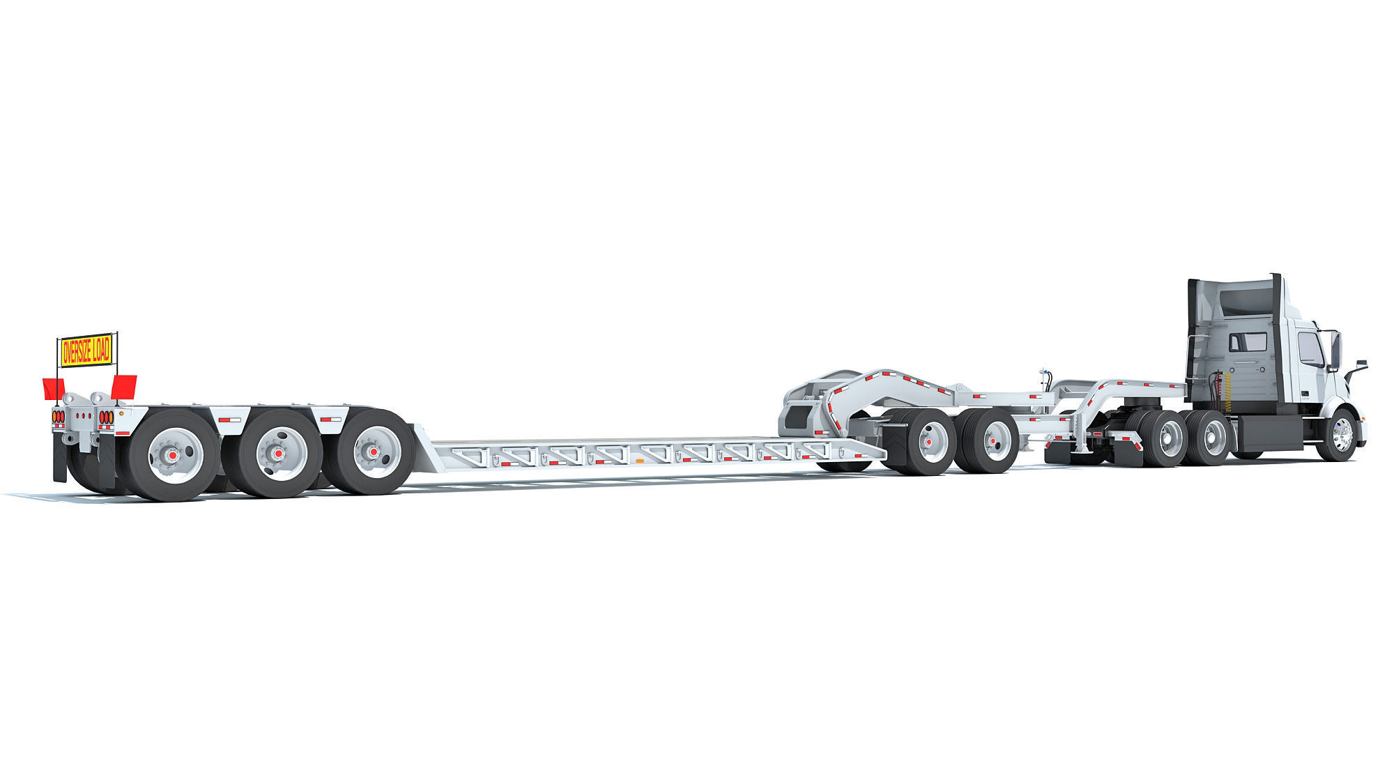 Semi Truck with Lowboy Trailer 3D model_4