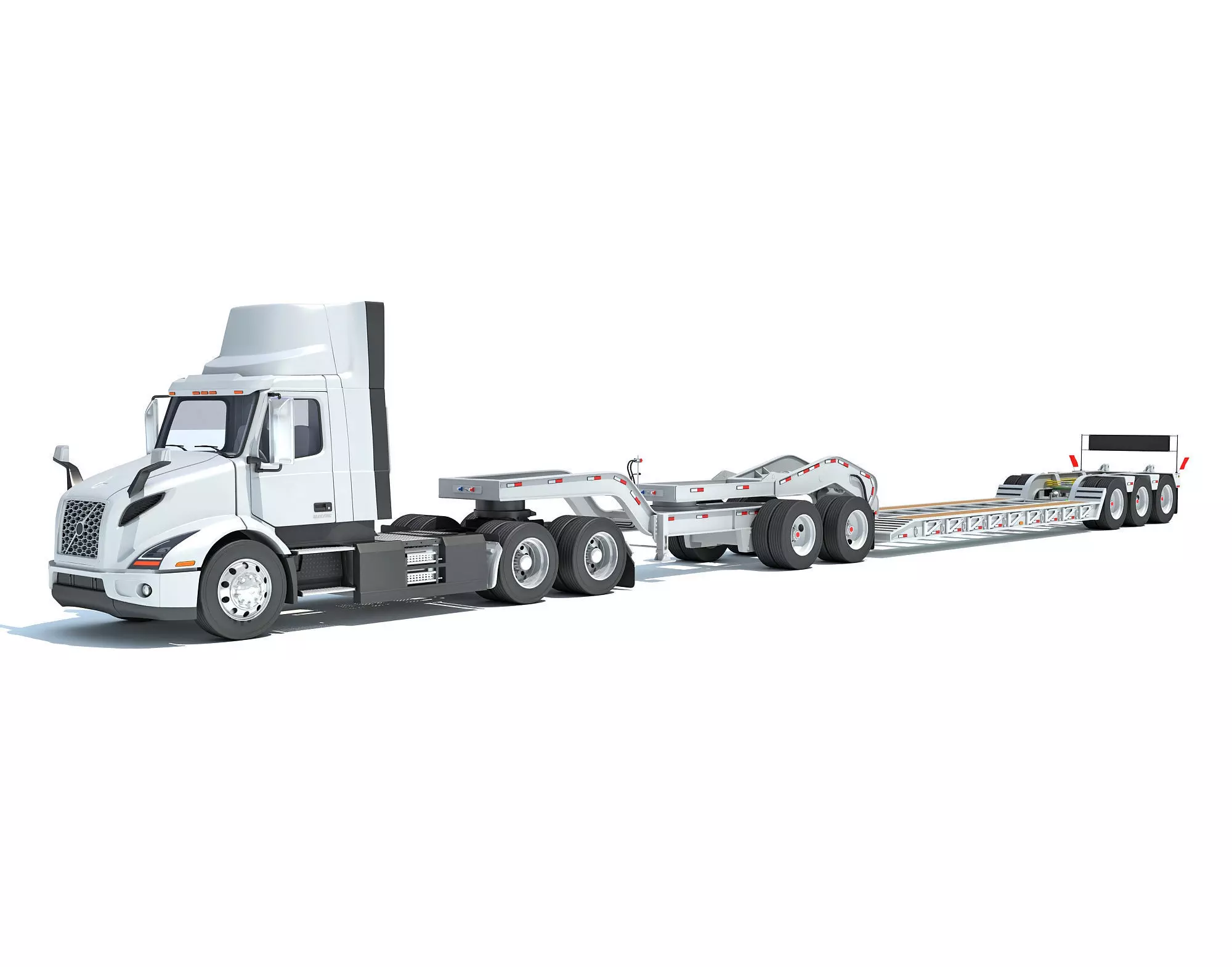 Semi Truck with Lowboy Trailer 3D model_0