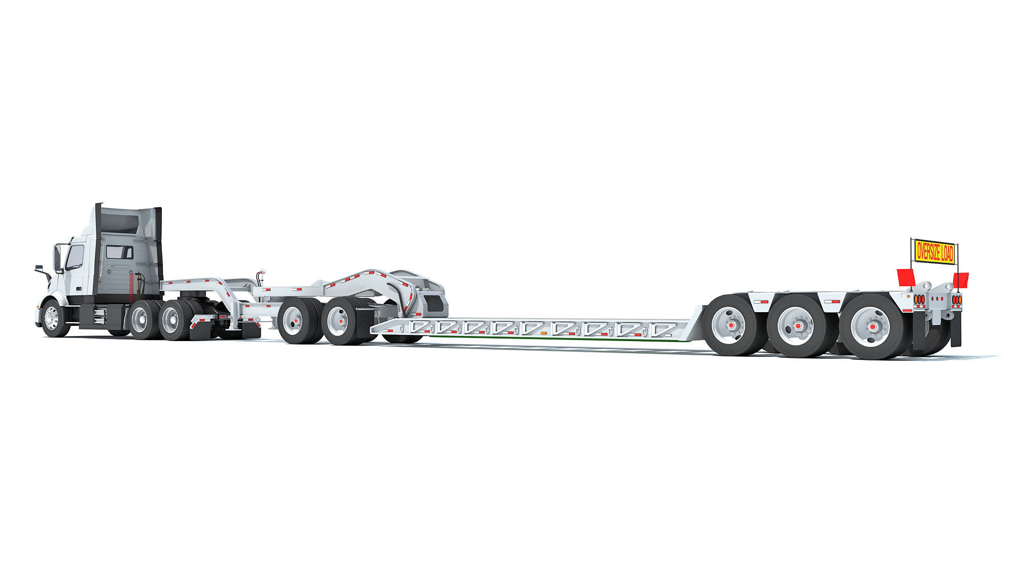 Semi Truck with Lowboy Trailer 3D model_2