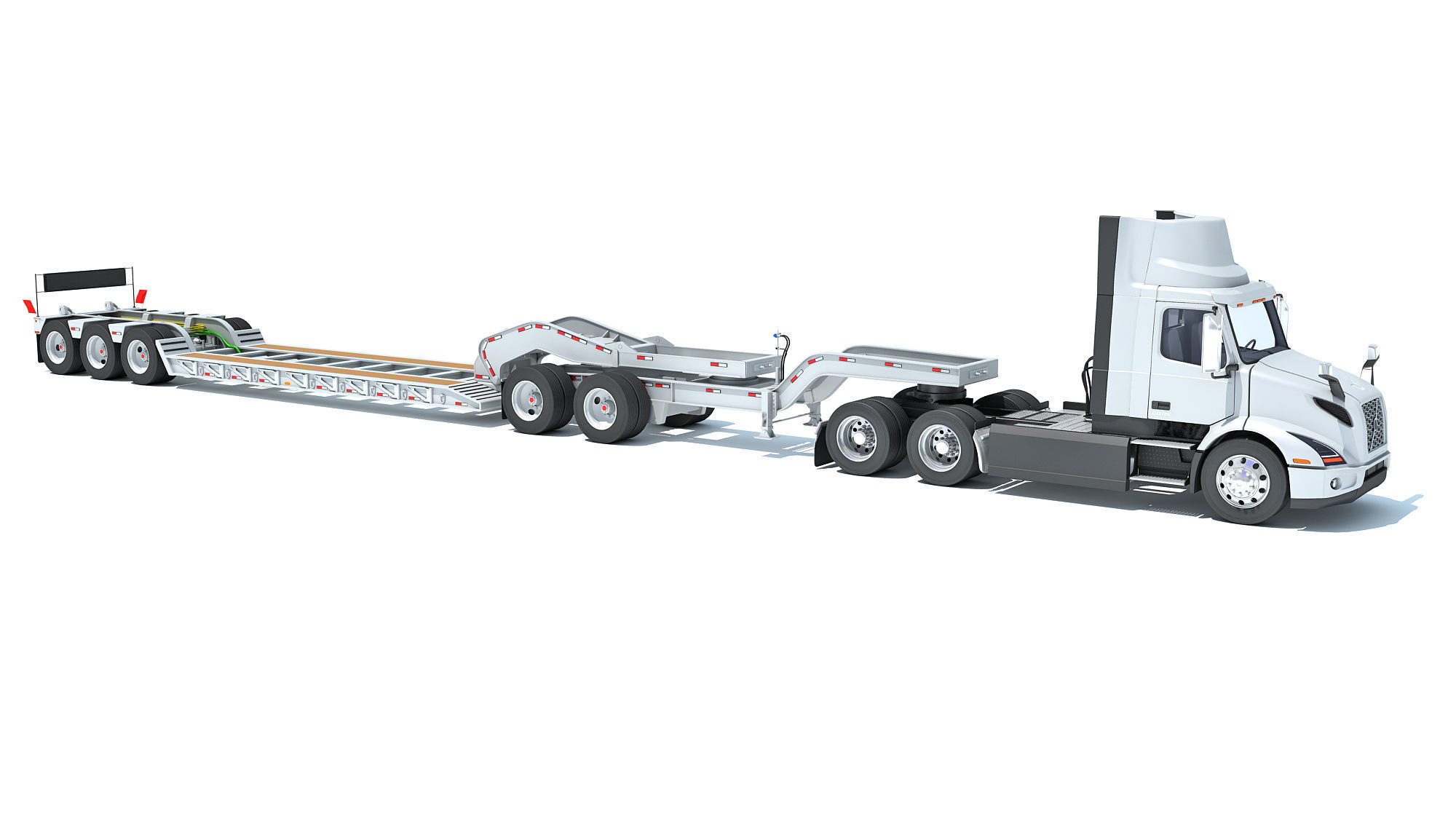 Semi Truck with Lowboy Trailer 3D model_7