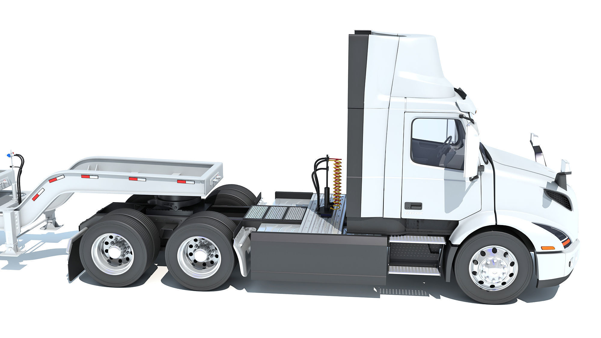 Semi Truck with Lowboy Trailer 3D model_14