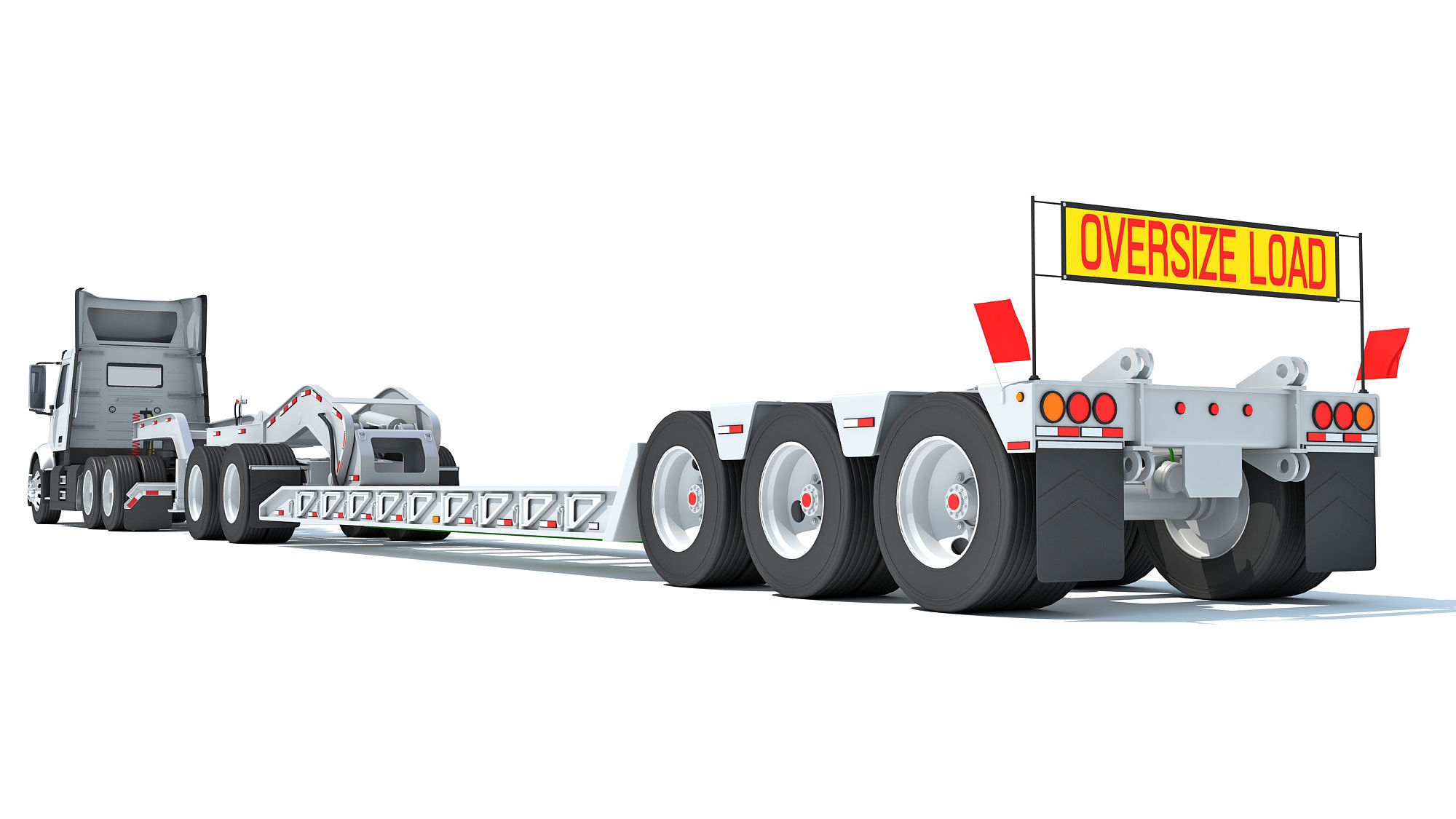 Semi Truck with Lowboy Trailer 3D model_3