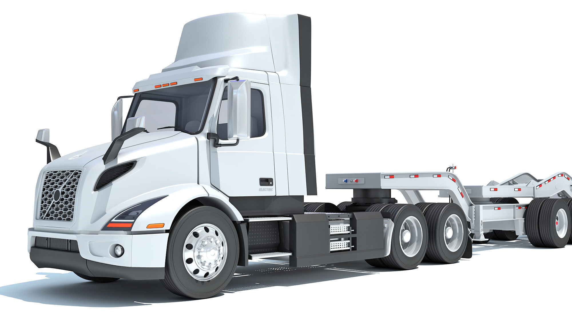 Semi Truck with Lowboy Trailer 3D model_12