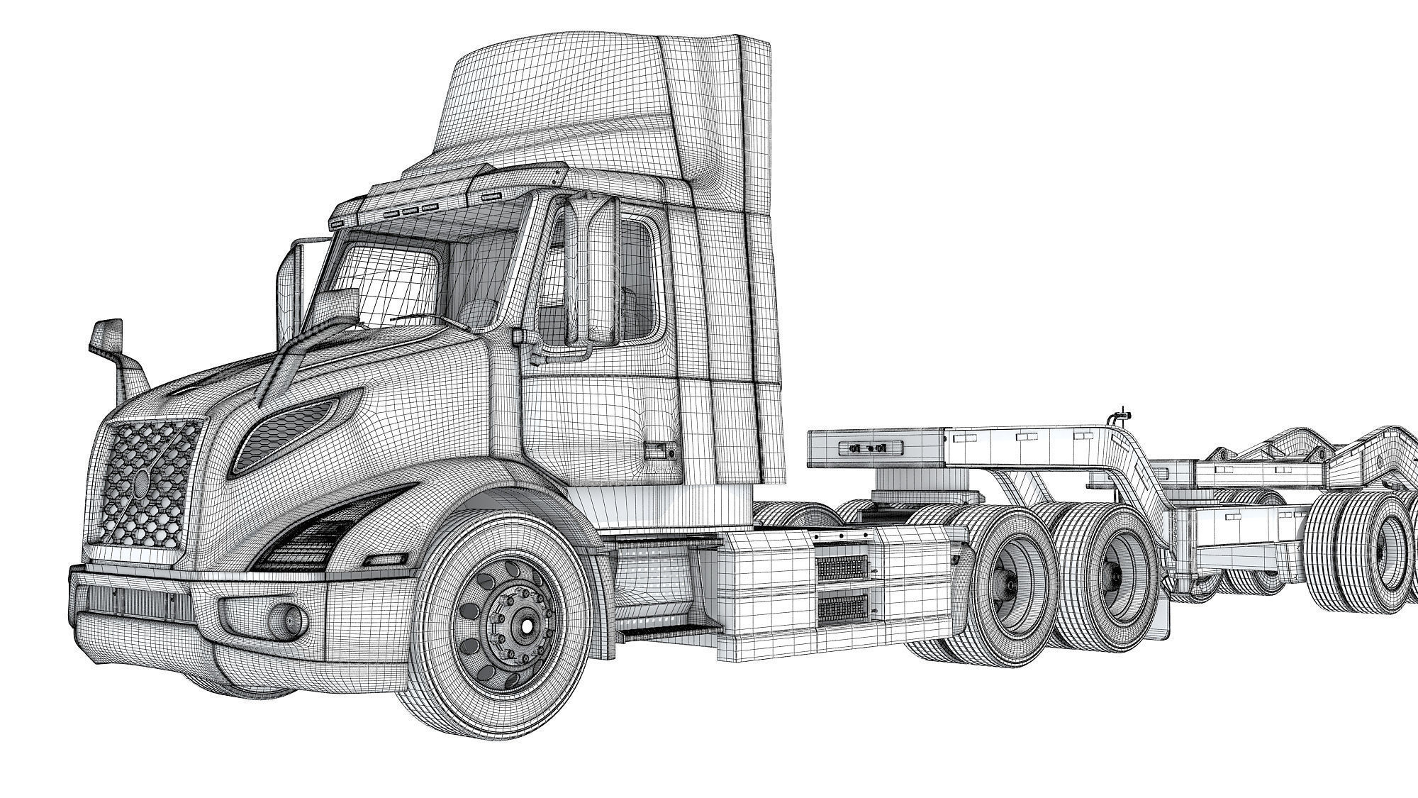 Semi Truck with Lowboy Trailer 3D model_20