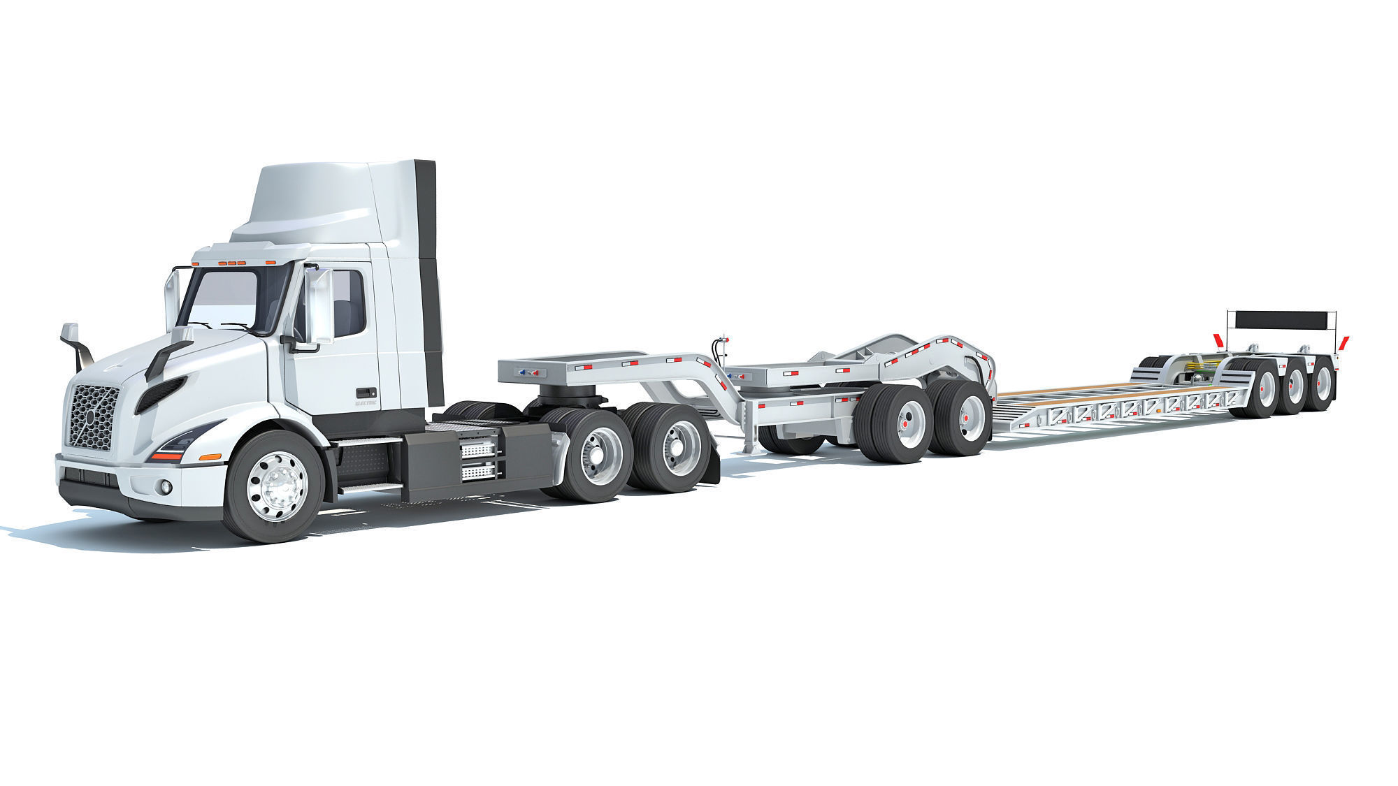 Semi Truck with Lowboy Trailer 3D model_8