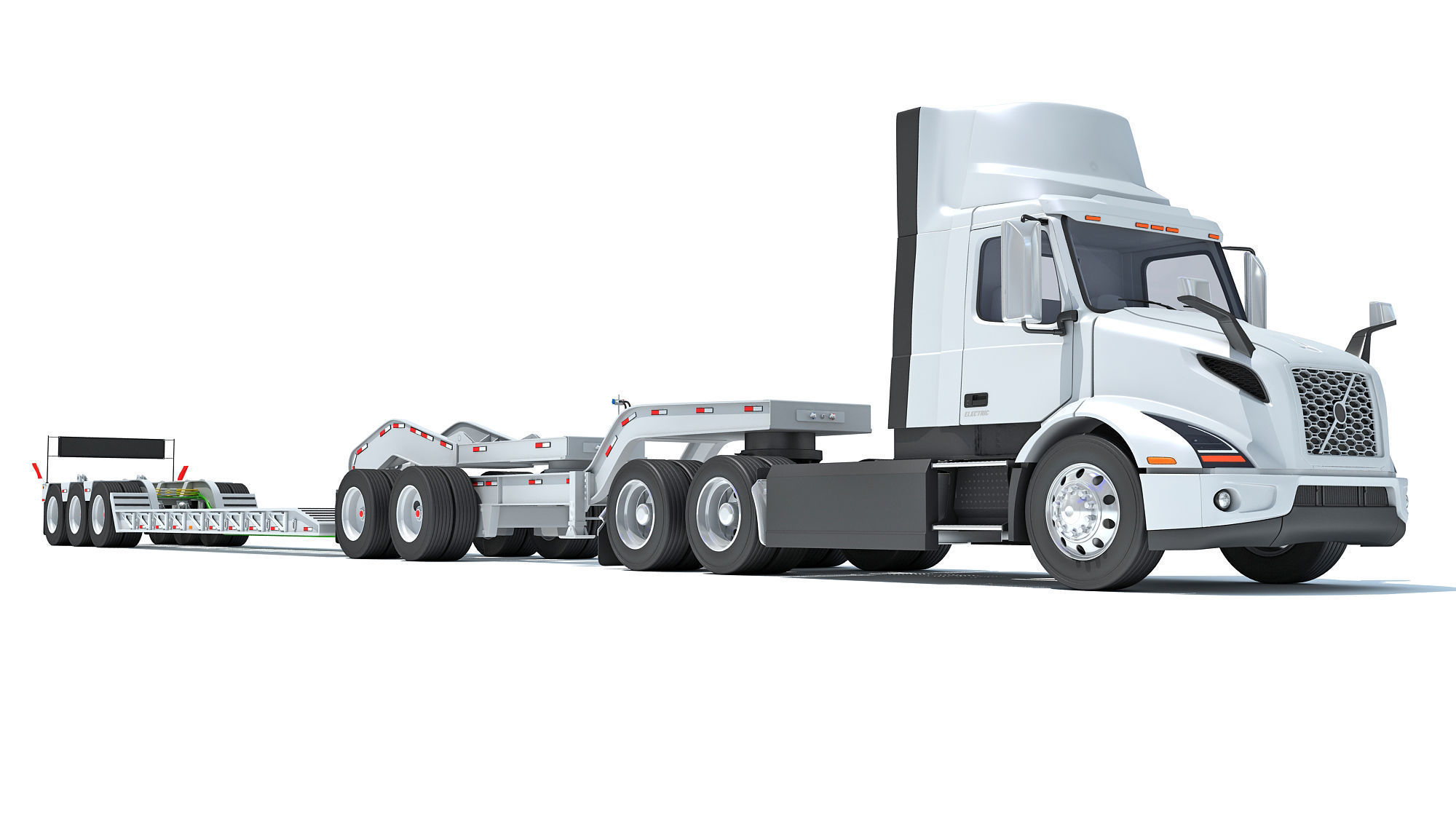 Semi Truck with Lowboy Trailer 3D model_9