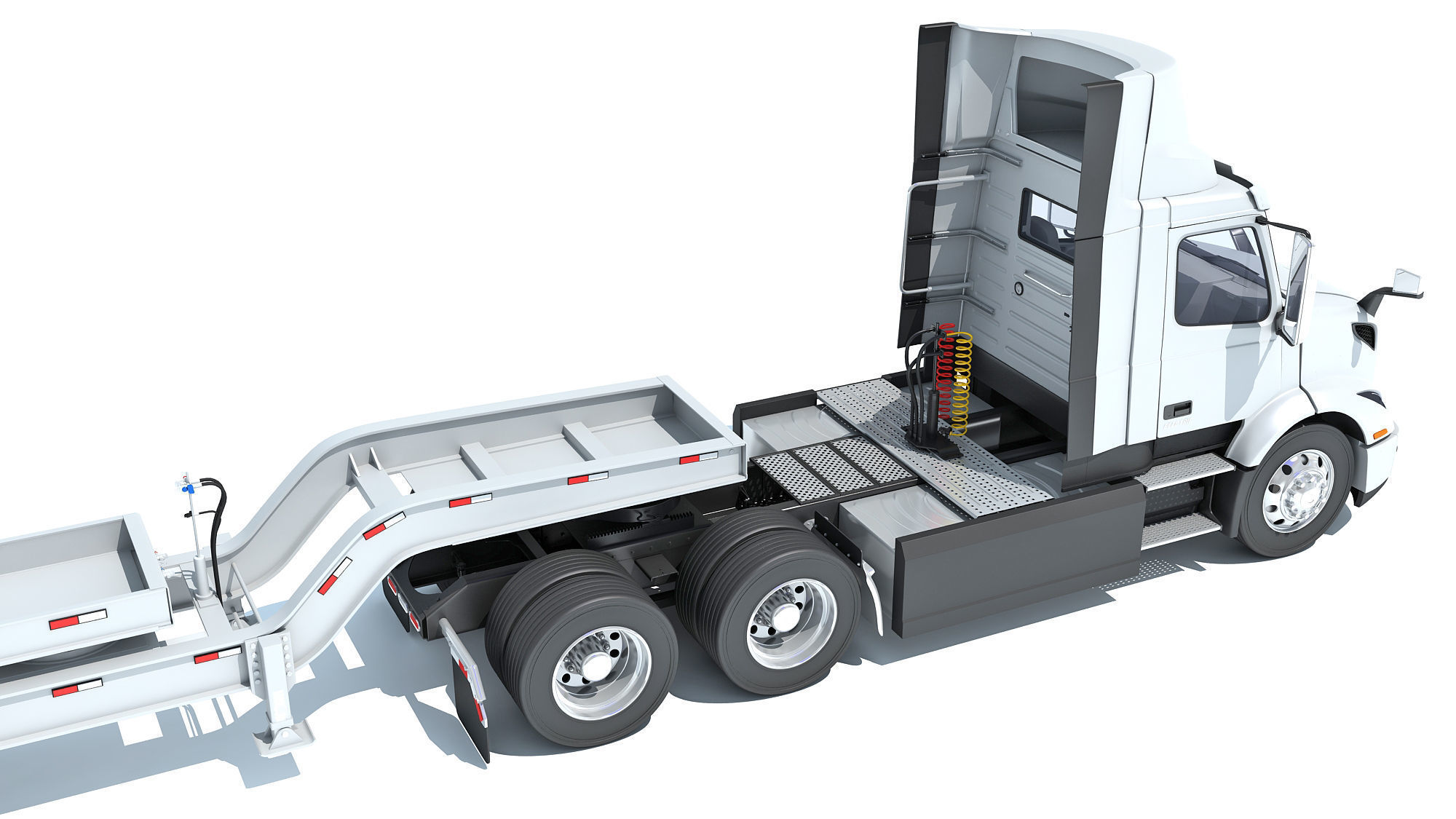 Semi Truck with Lowboy Trailer 3D model_16