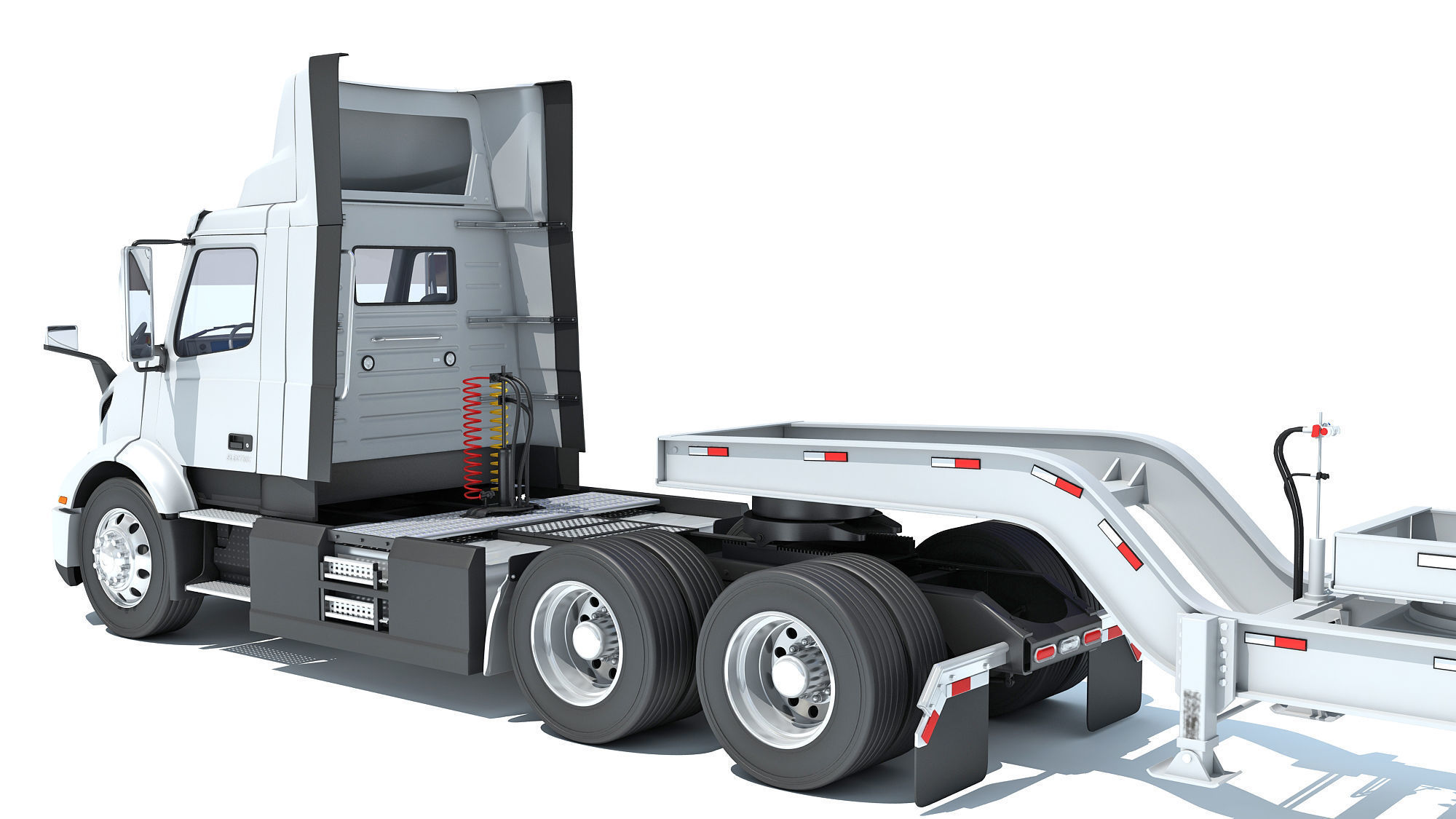 Semi Truck with Lowboy Trailer 3D model_13