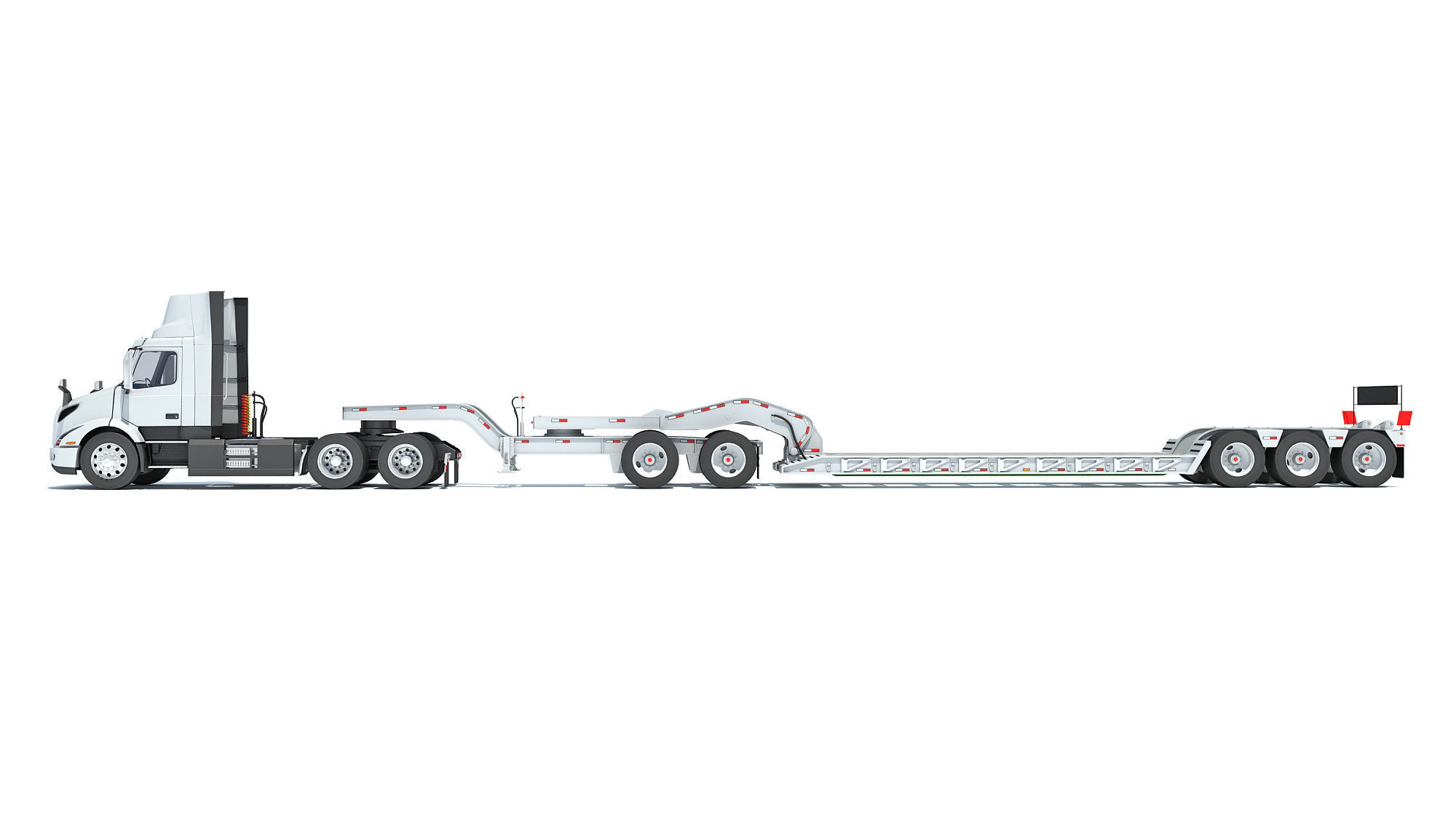 Semi Truck with Lowboy Trailer 3D model_1