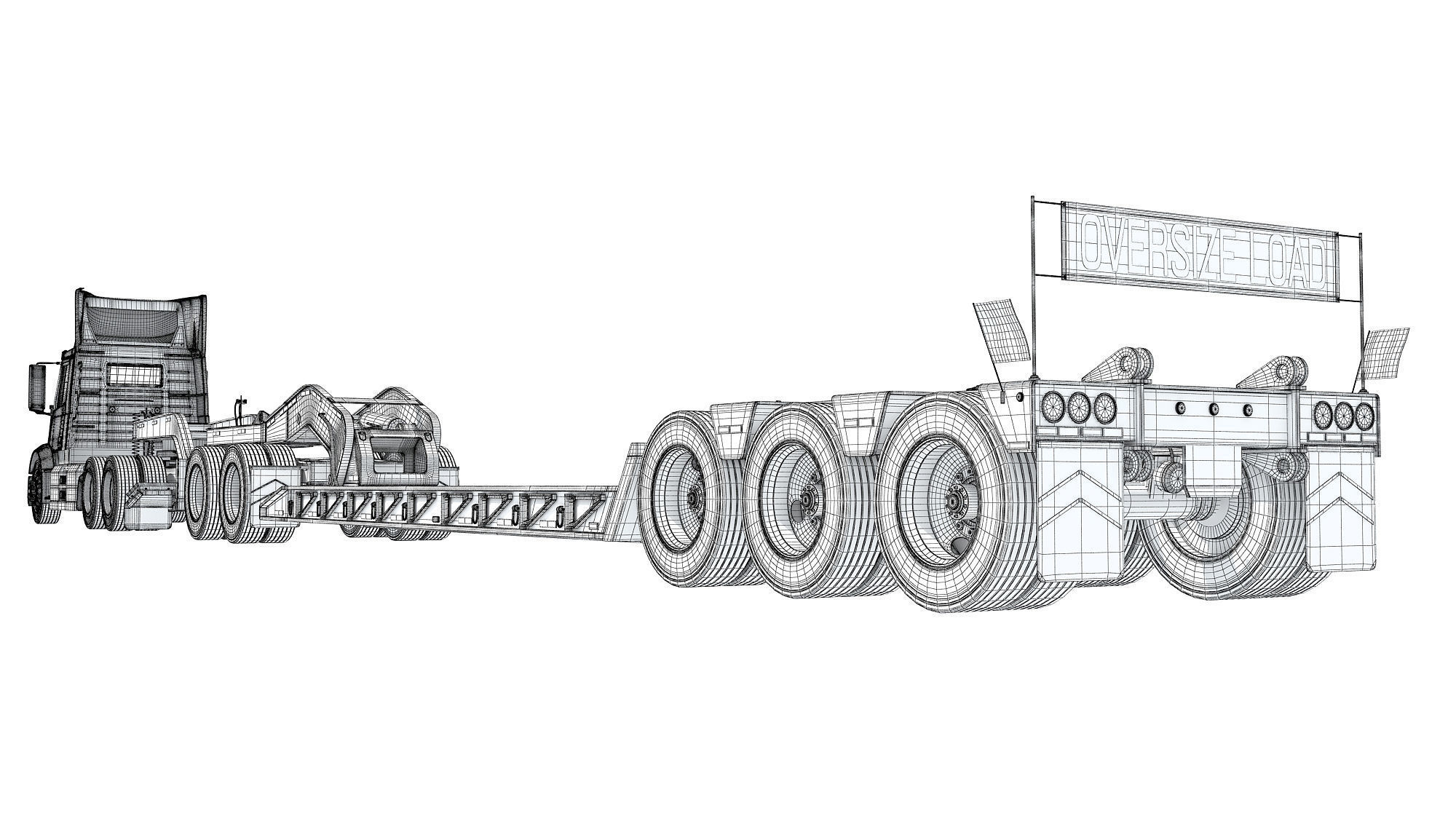Semi Truck with Lowboy Trailer 3D model_18