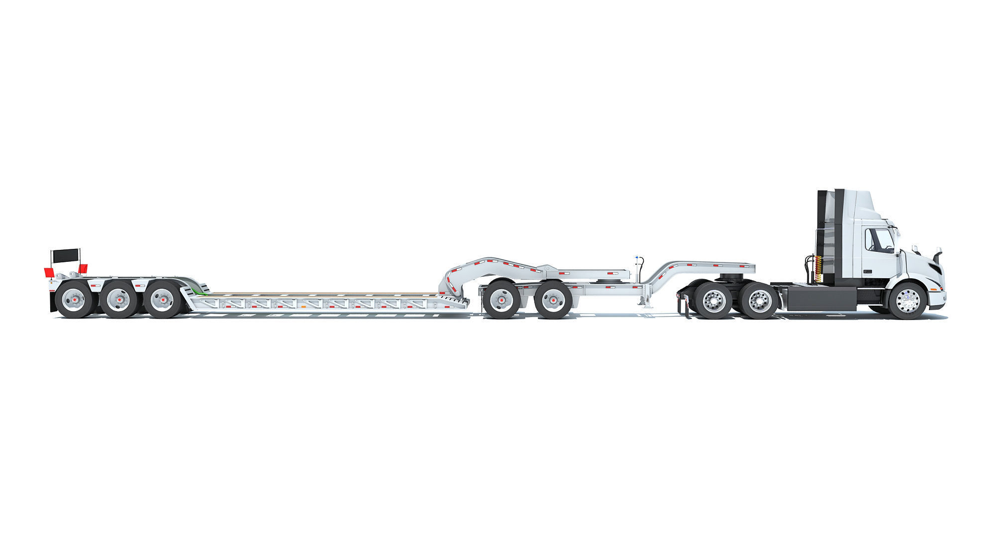Semi Truck with Lowboy Trailer 3D model_5