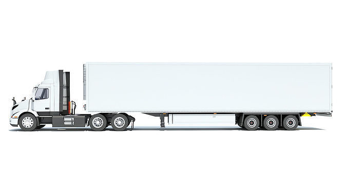 Semi Truck with Refrigerator Trailer 3D model 2