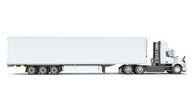 Semi Truck with Refrigerator Trailer 3D model 6