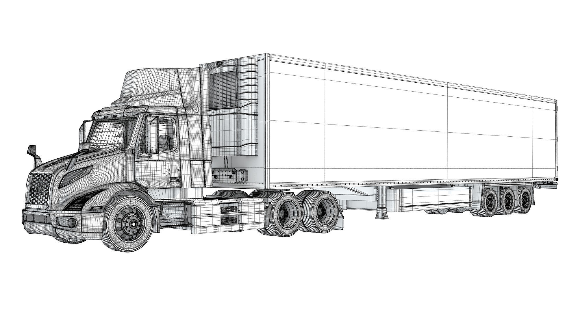 Semi Truck with Refrigerator Trailer 3D model_16