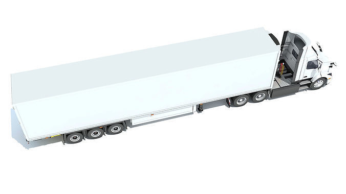 Semi Truck with Refrigerator Trailer 3D model 7