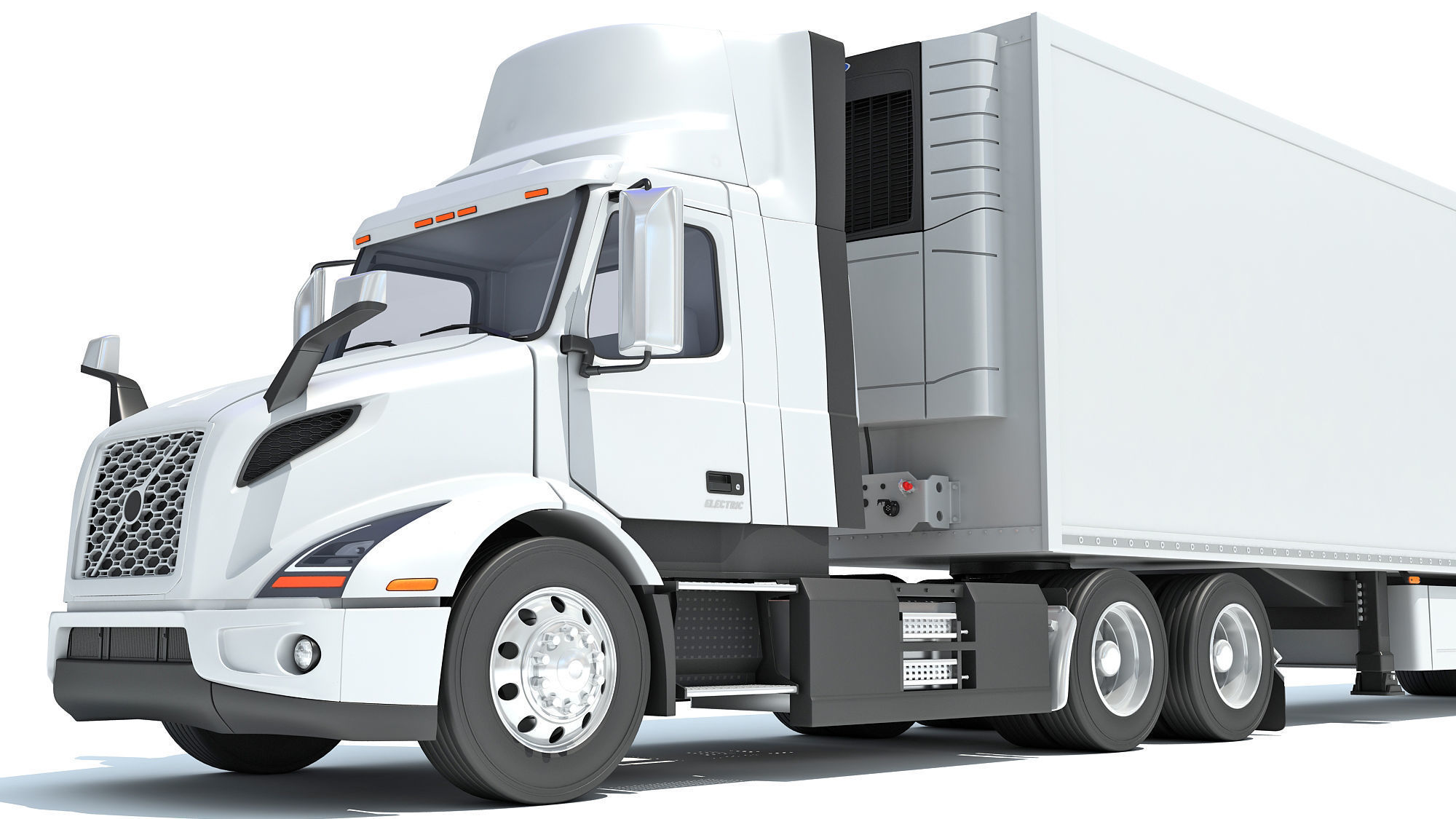 Semi Truck with Refrigerator Trailer 3D model_12