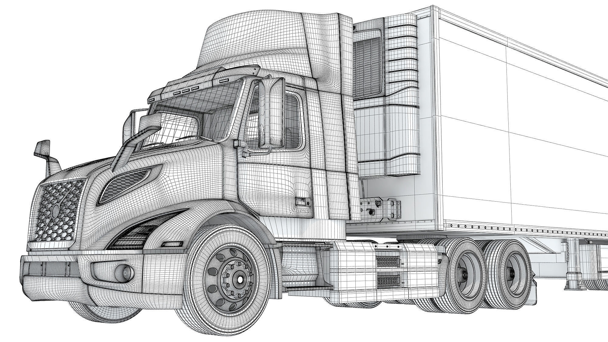 Semi Truck with Refrigerator Trailer 3D model_19