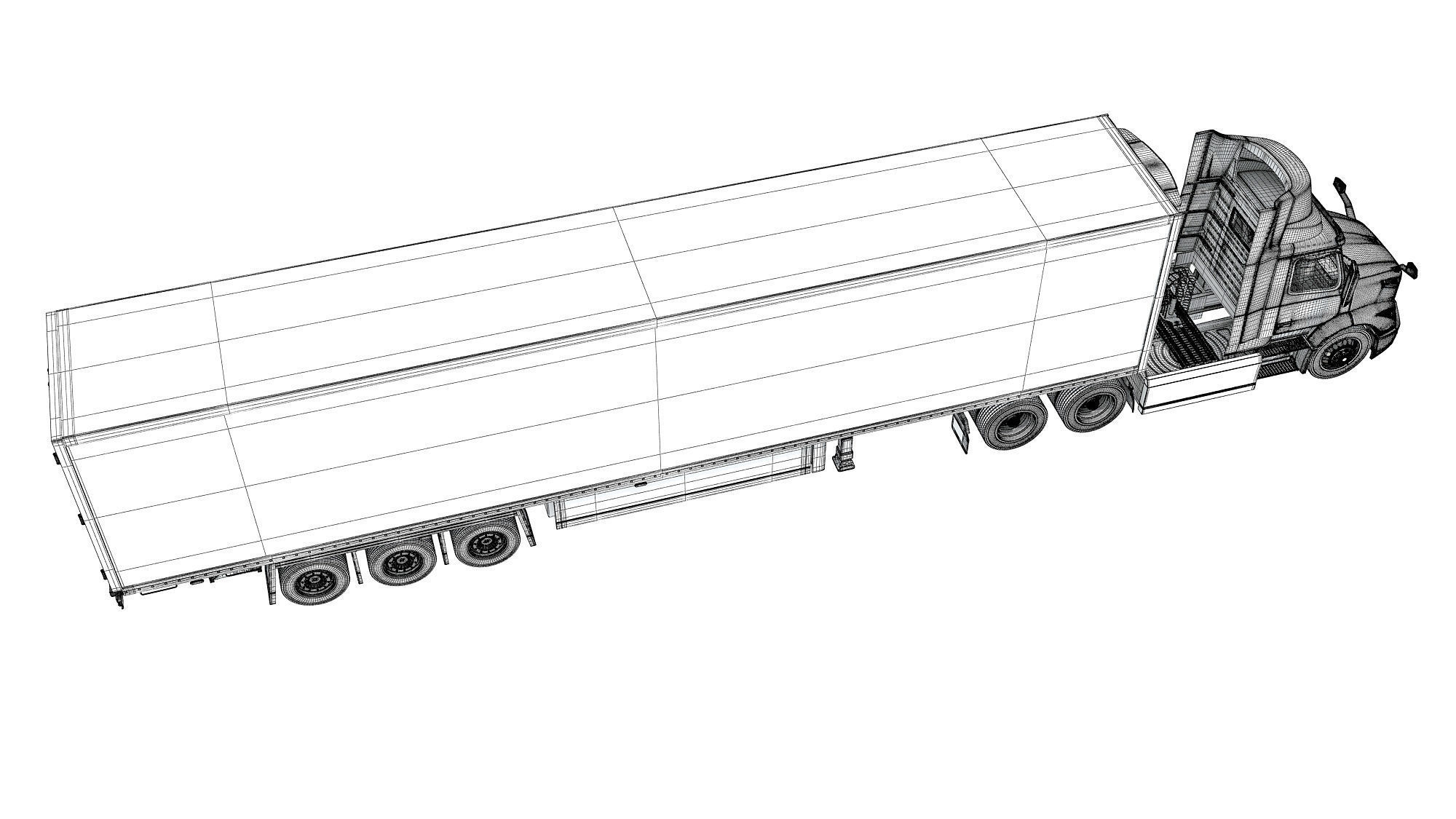 Semi Truck with Refrigerator Trailer 3D model_18