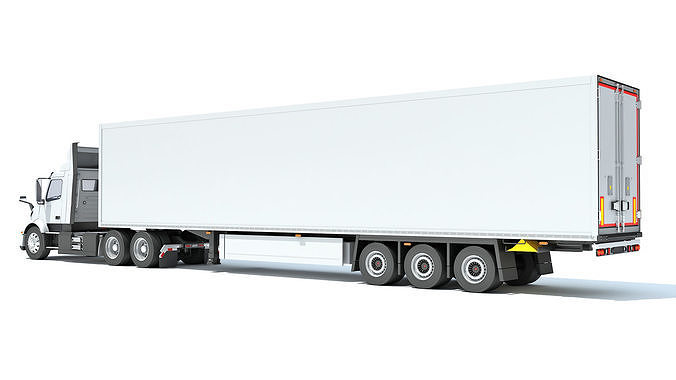 Semi Truck with Refrigerator Trailer 3D model 3