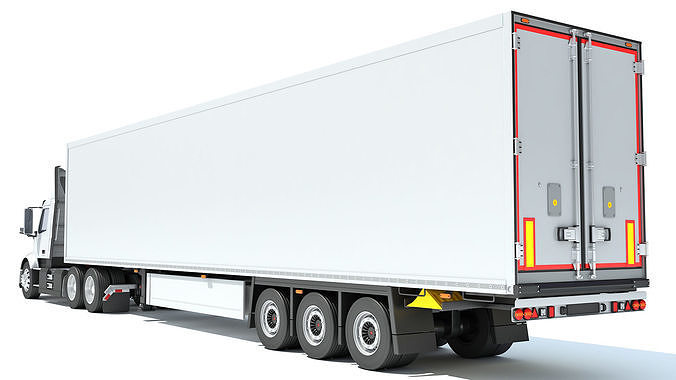 Semi Truck with Refrigerator Trailer 3D model 4