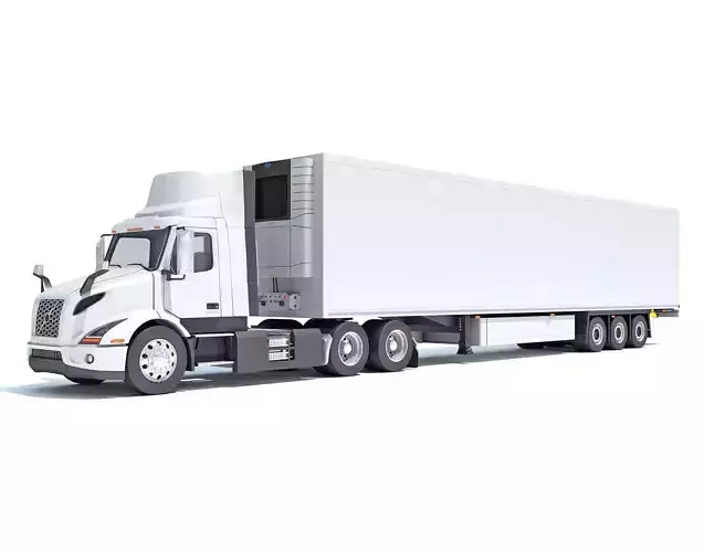 Semi Truck with Refrigerator Trailer 3D model
