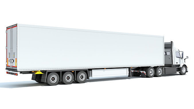 Semi Truck with Refrigerator Trailer 3D model 5
