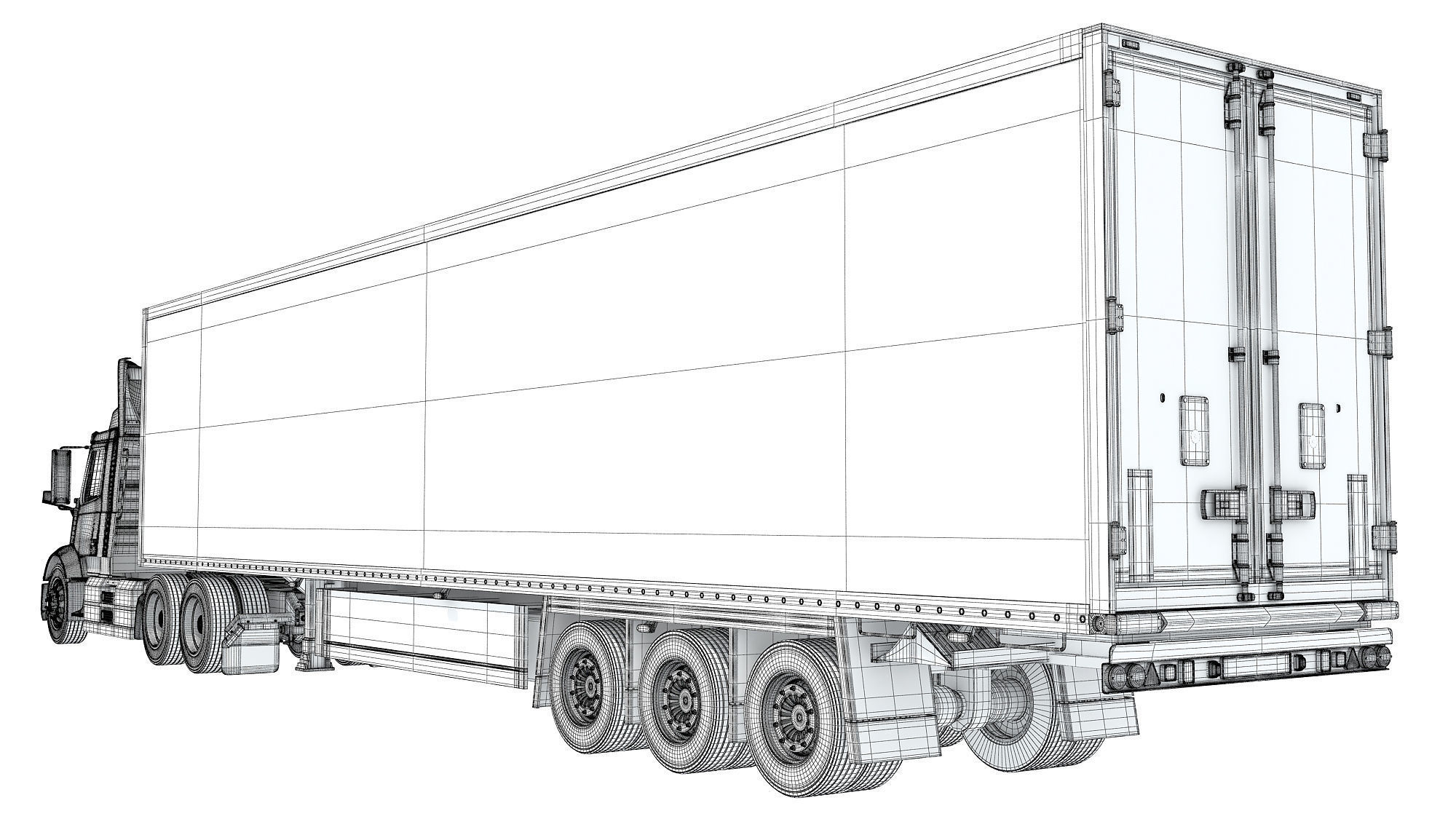 Semi Truck with Refrigerator Trailer 3D model_17