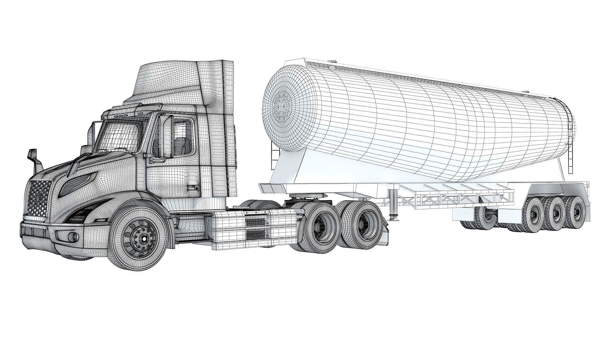 Semi Truck with Tank Trailer 3D model_17
