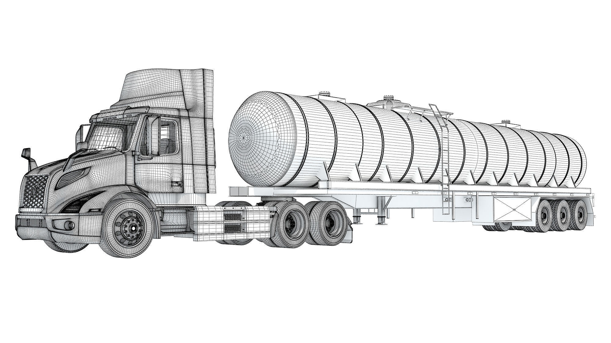 Truck with Tank Semi Trailer 3D model_16