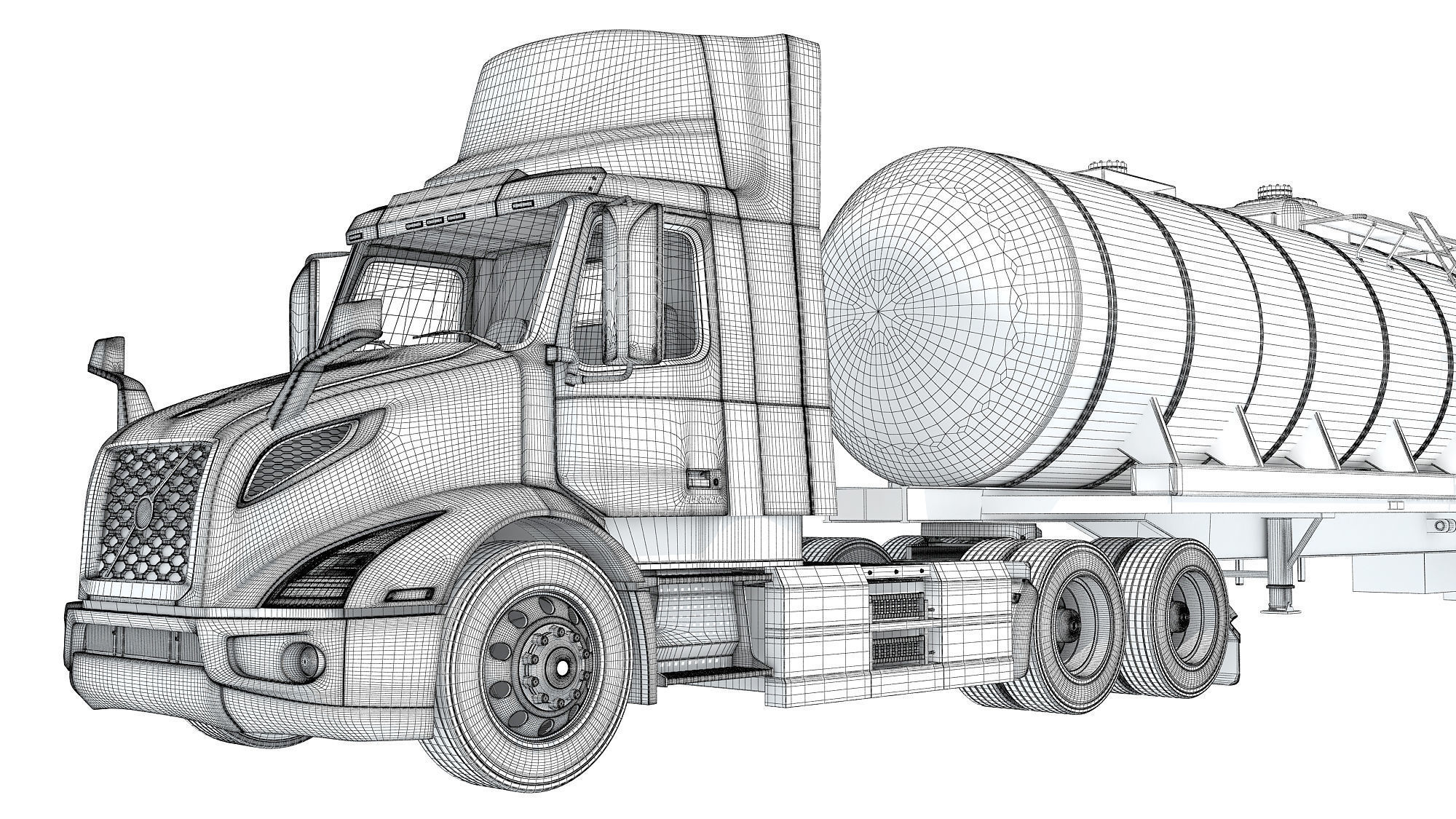 Truck with Tank Semi Trailer 3D model_19